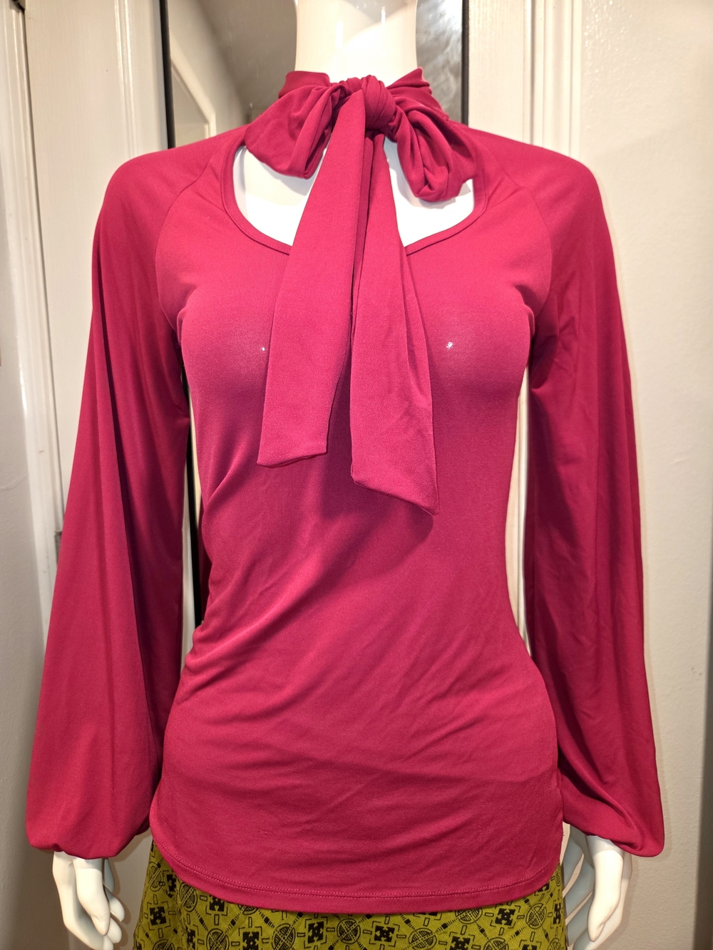 Express Hot Pink Tie-Neck Long Sleeve Top Sz S